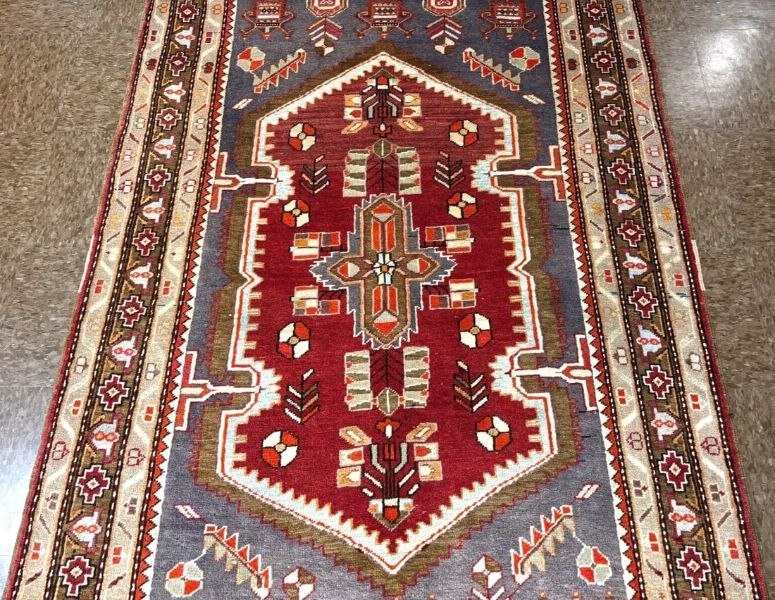 Hand-Knotted Persian Zanjan Geometric Vintage Tribal Wool Oriental Area Rug 4'2" x 6'8" - 5