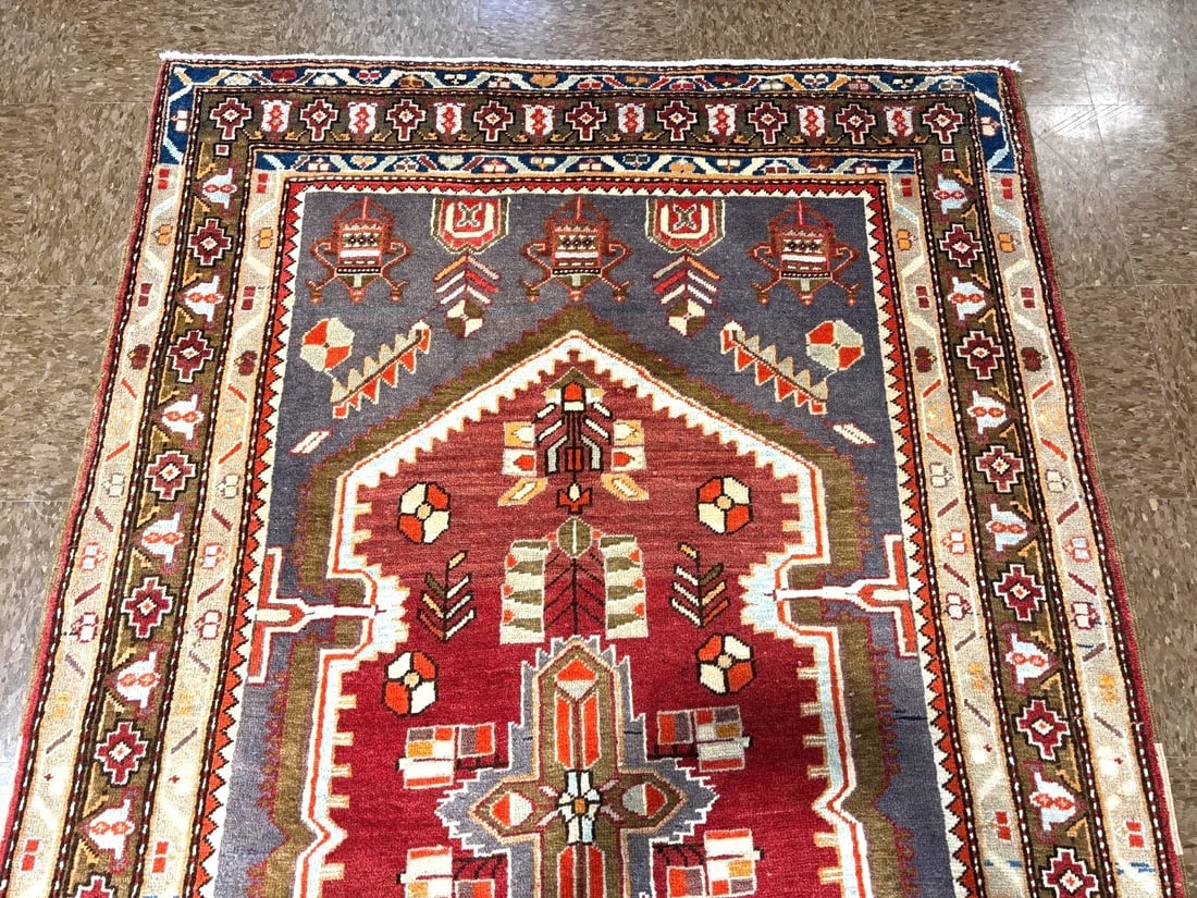 Hand-Knotted Persian Zanjan Geometric Vintage Tribal Wool Oriental Area Rug 4'2" x 6'8" - 6