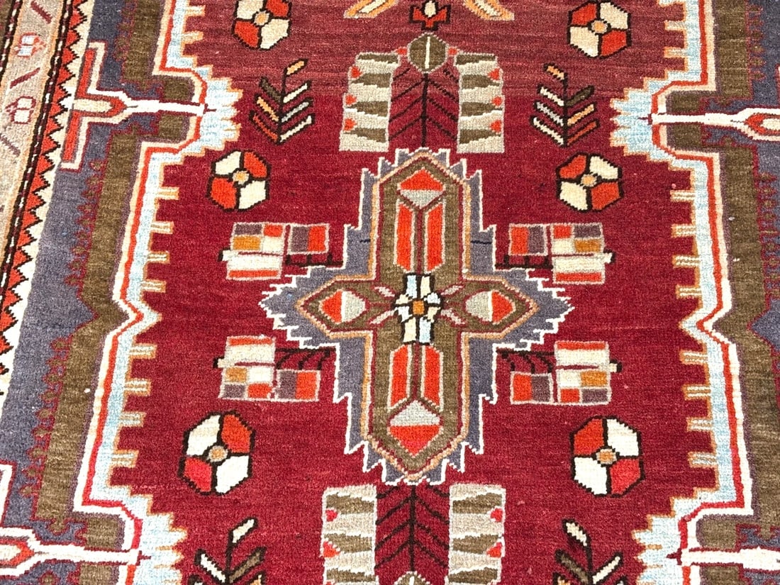 Hand-Knotted Persian Zanjan Geometric Vintage Tribal Wool Oriental Area Rug 4'2" x 6'8" - 8