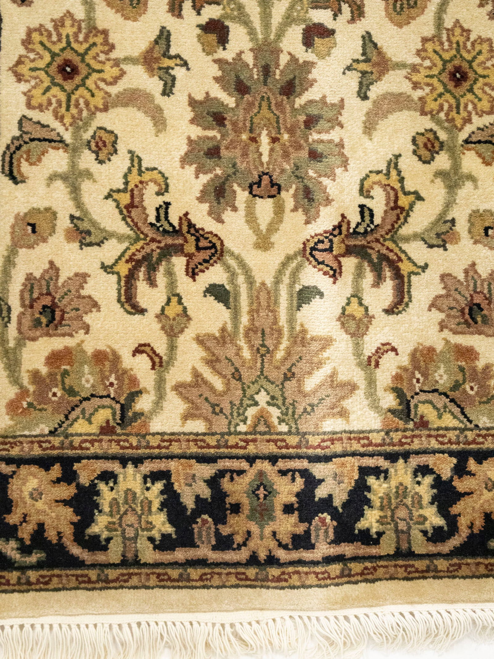 Cream Floral Classic 2'7X12 Agra Jaipur Oriental Runner Rug - 10