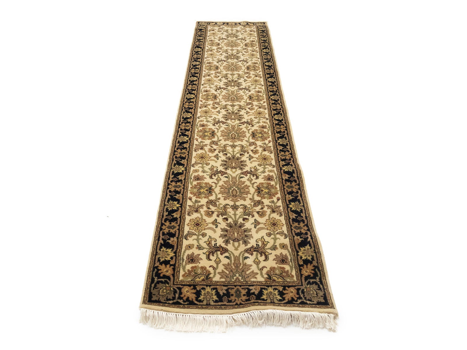 Cream Floral Classic 2'7X12 Agra Jaipur Oriental Runner Rug - 2