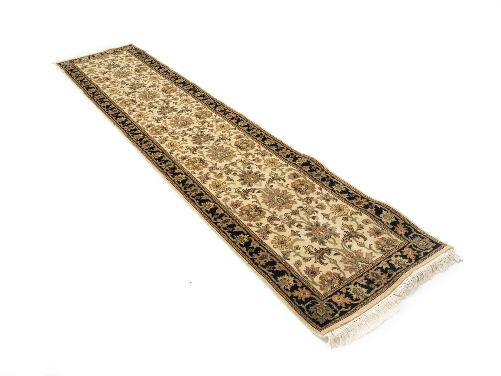 Cream Floral Classic 2'7X12 Agra Jaipur Oriental Runner Rug - 3