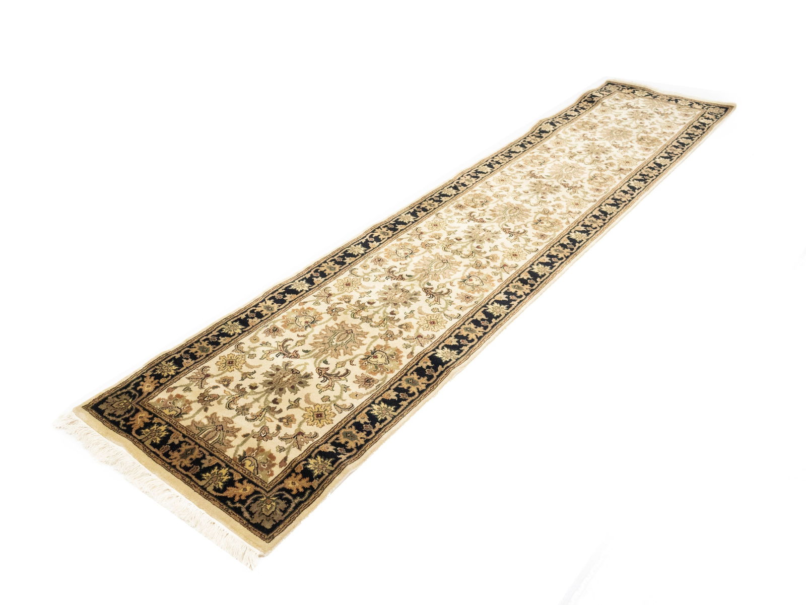 Cream Floral Classic 2'7X12 Agra Jaipur Oriental Runner Rug - 4