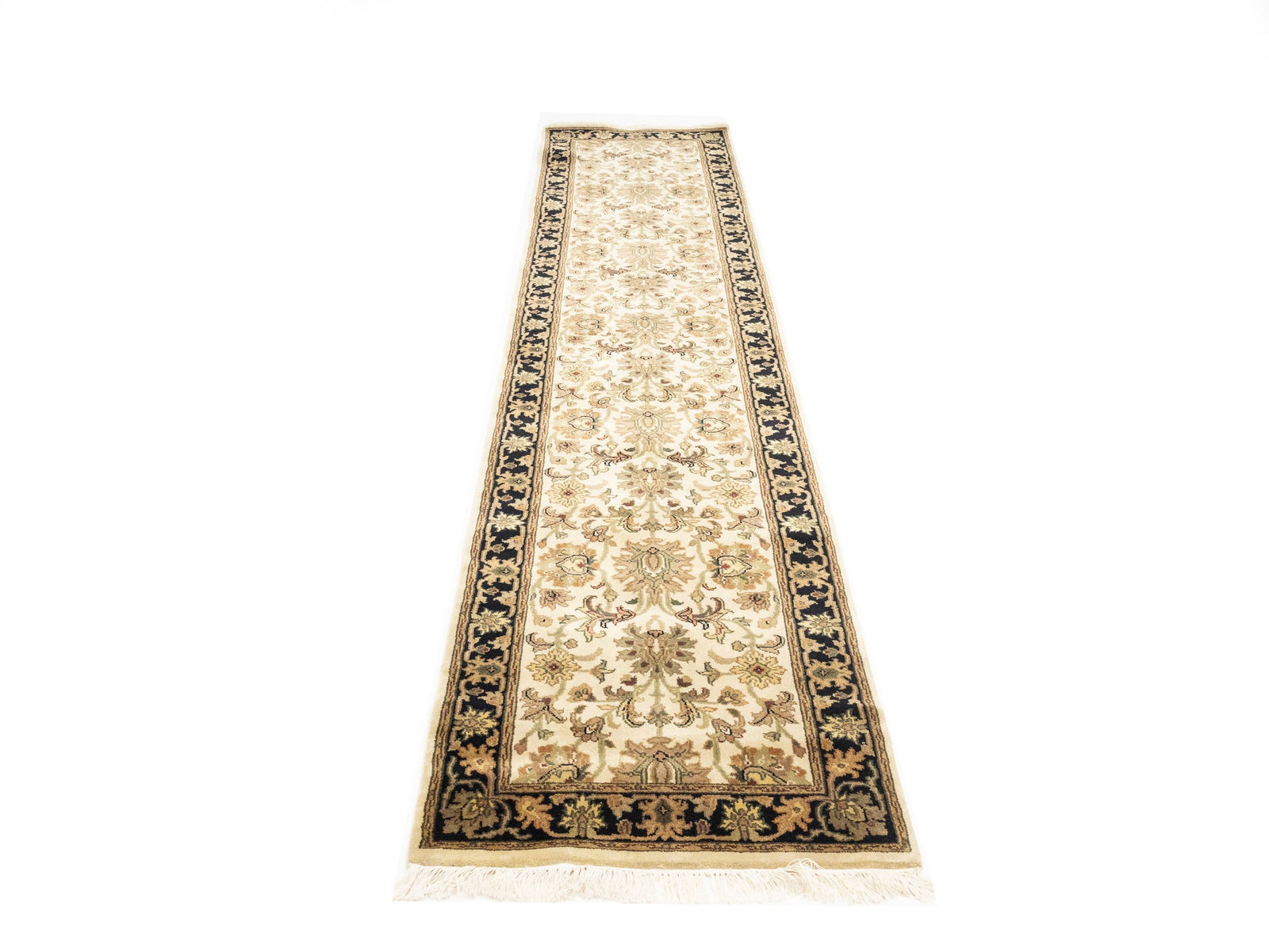 Cream Floral Classic 2'7X12 Agra Jaipur Oriental Runner Rug - 5