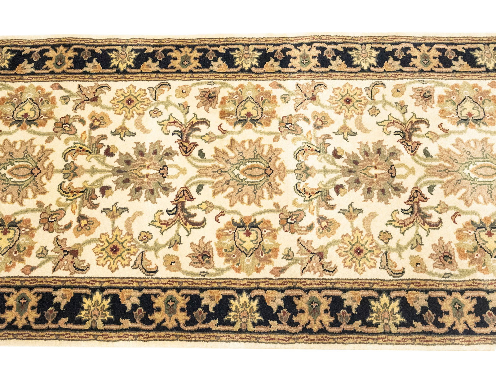 Cream Floral Classic 2'7X12 Agra Jaipur Oriental Runner Rug - 7