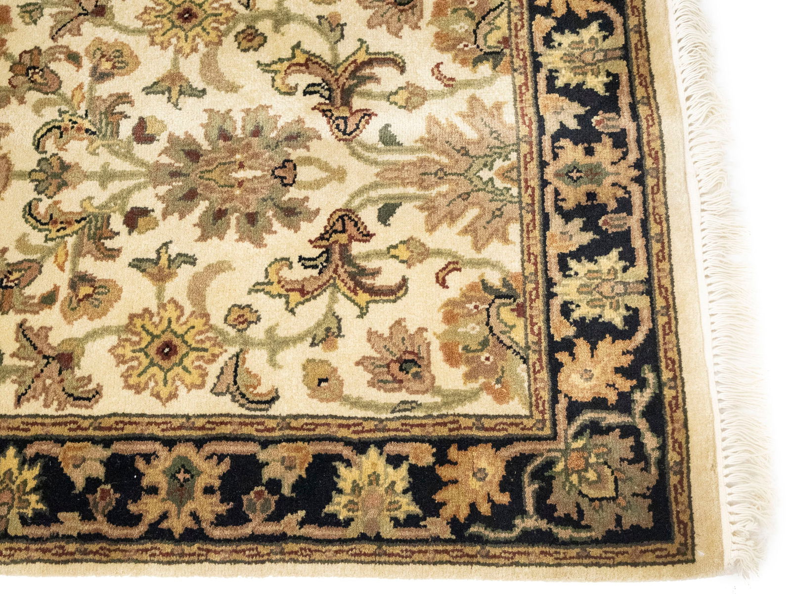 Cream Floral Classic 2'7X12 Agra Jaipur Oriental Runner Rug - 9