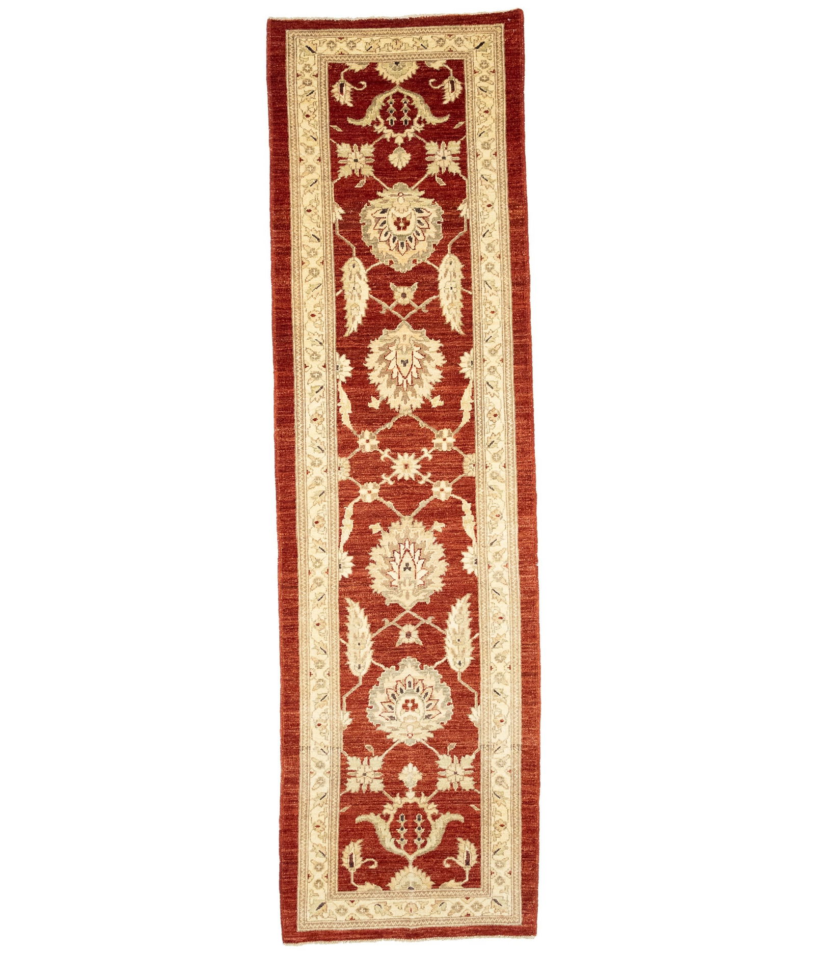 Scarlet Red Floral 3X9 Peshawar Pakistan Oriental Runner Rug: Title: Scarlet Red Floral 3X9 Peshawar Pakistan Oriental Runner Rug Description:Hand Knotted 3X9 scarlet red oriental runner rug made with natural dyes (fine wool pile and cotton foundation), superior