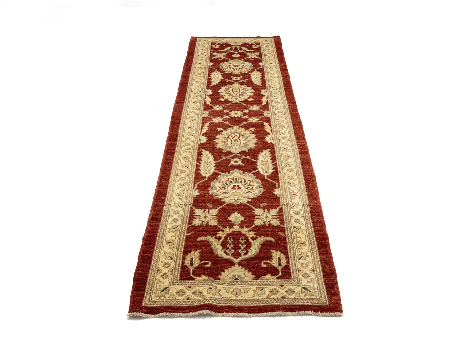 Scarlet Red Floral 3X9 Peshawar Pakistan Oriental Runner Rug - 2