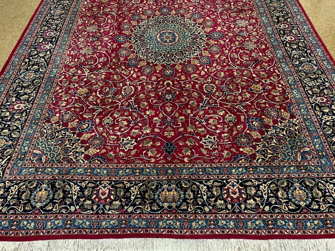 Hand Knotted Persian Kashmar Rug Magenta Red Wool 9'10" x 12'9" Area Carpet - 8