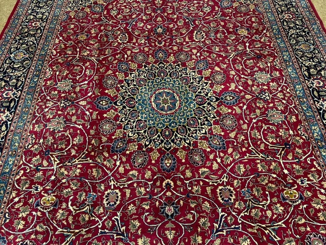 Hand Knotted Persian Kashmar Rug Magenta Red Wool 9'10" x 12'9" Area Carpet - 9