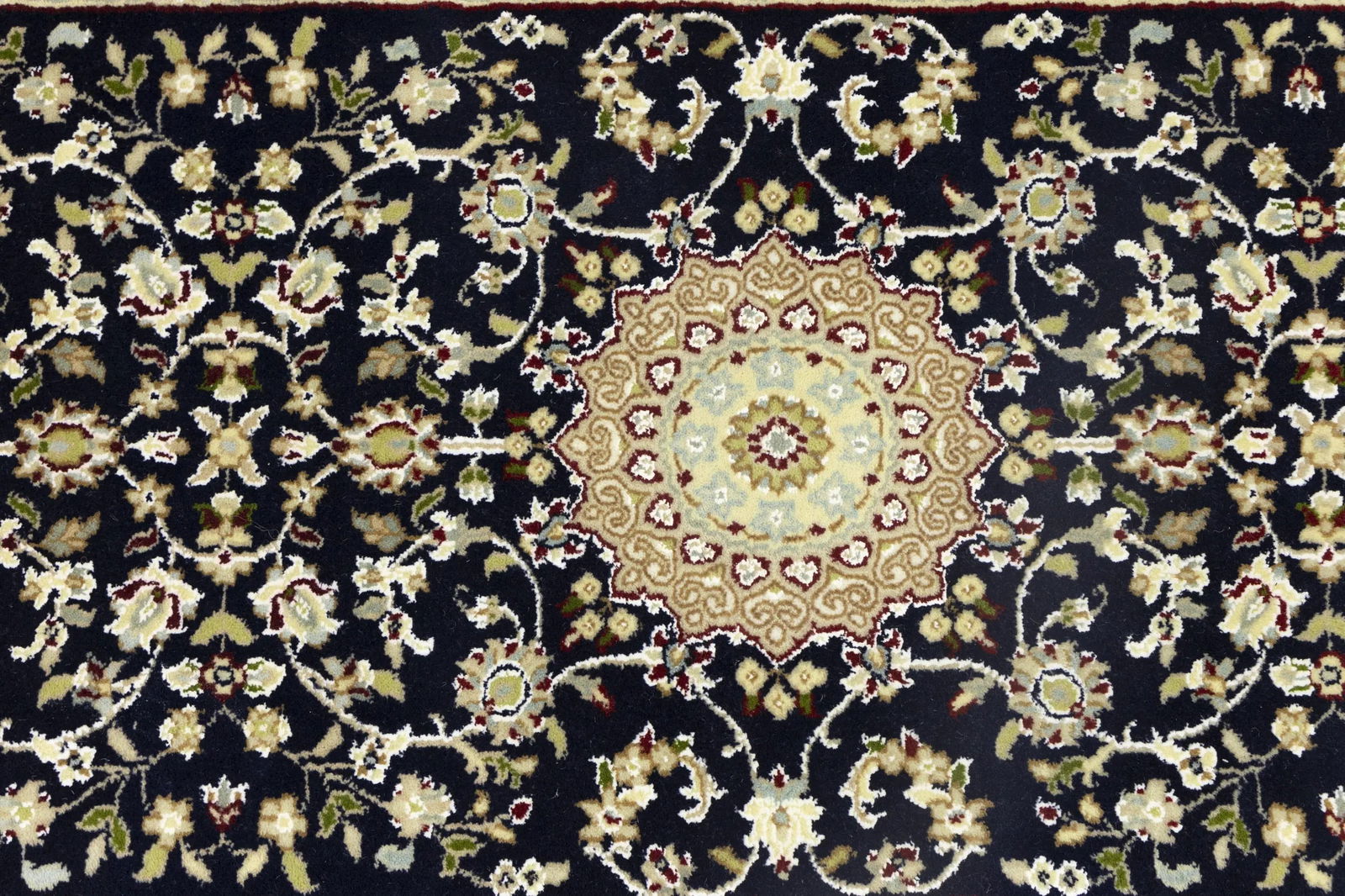 Dark Navy Floral 3X14 Indo-Nain Oriental Runner Rug - 10