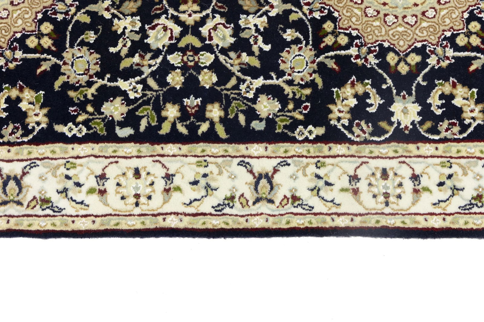 Dark Navy Floral 3X14 Indo-Nain Oriental Runner Rug - 11