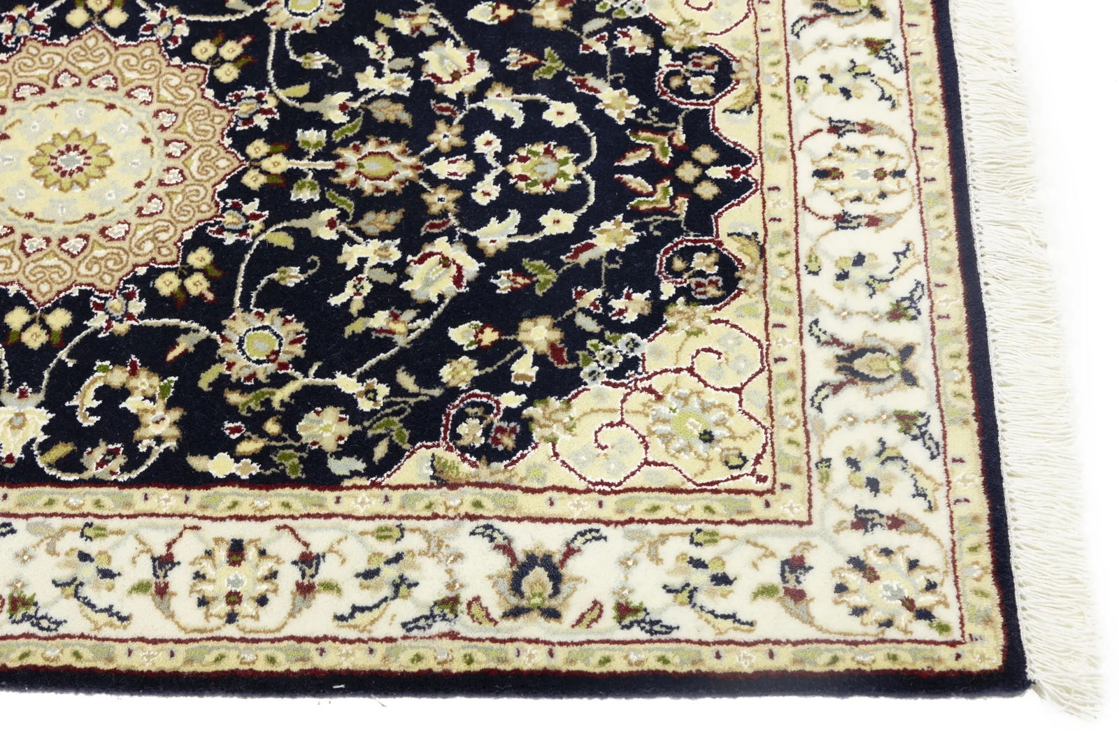 Dark Navy Floral 3X14 Indo-Nain Oriental Runner Rug - 12