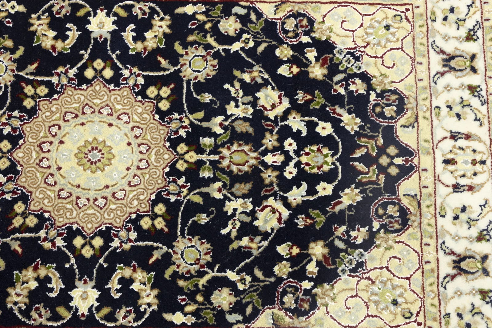 Dark Navy Floral 3X14 Indo-Nain Oriental Runner Rug - 13