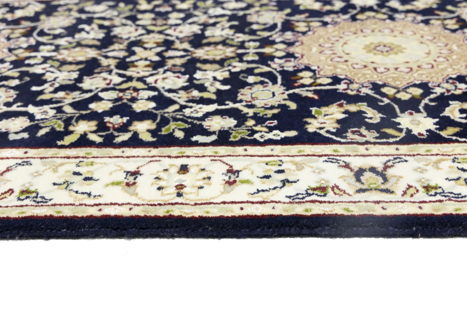 Dark Navy Floral 3X14 Indo-Nain Oriental Runner Rug - 14
