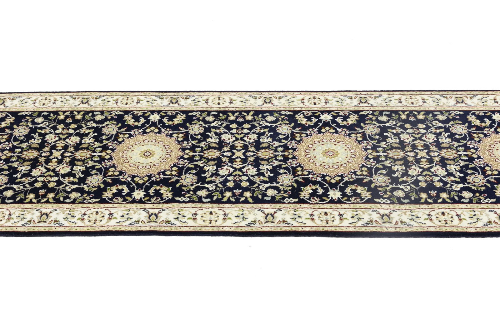 Dark Navy Floral 3X14 Indo-Nain Oriental Runner Rug - 7