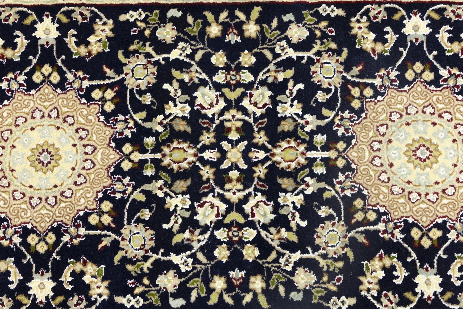 Dark Navy Floral 3X14 Indo-Nain Oriental Runner Rug - 9