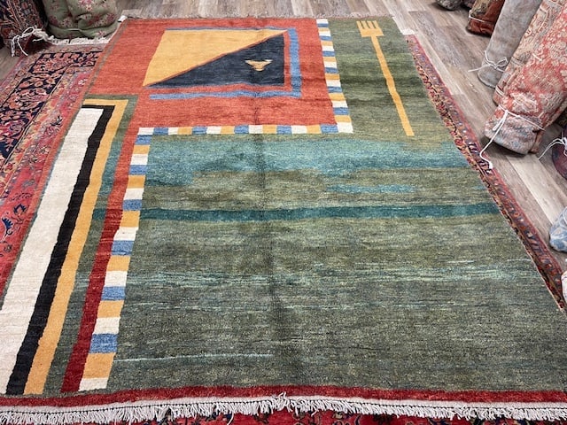 Unique Tribal Persian Gabbeh rug-698: Title:Unique Tribal Persian Gabbeh rug-698 Description:Unique Persian Gabbeh rug from southwest persian, size 7 ft by 9 ft. 6 inches, circa 2000, nwerused , excellent condition with all original ends