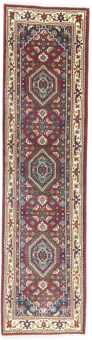 Red Floral Tribal 3X10 Indo-Bidjar Oriental Runner Rug: Title: Red Floral Tribal 3X10 Indo-Bidjar Oriental Runner Rug Description:Hand Knotted 3X10 red oriental runner made with vegetable dyes (fine wool pile and cotton foundation), superior knot count, an