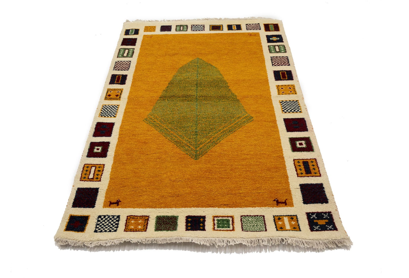 Golden Yellow Bordered 4X6 Indo-Gabbeh Oriental Rug - 2