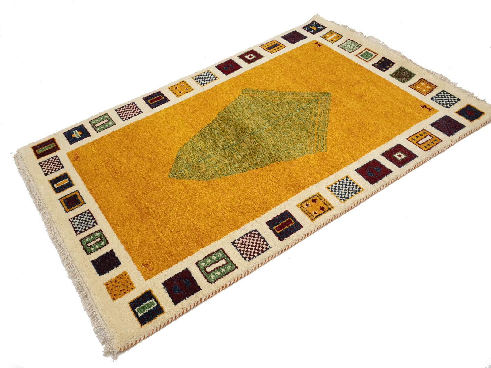 Golden Yellow Bordered 4X6 Indo-Gabbeh Oriental Rug - 3