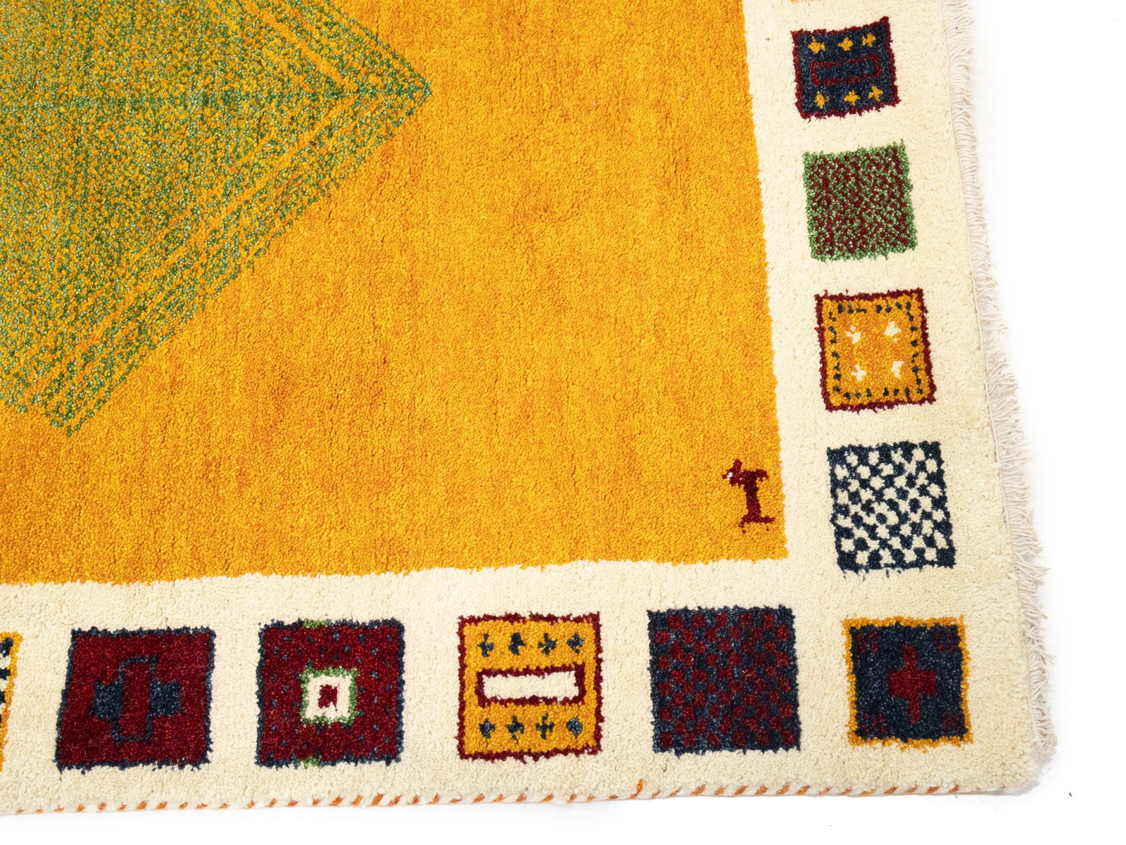 Golden Yellow Bordered 4X6 Indo-Gabbeh Oriental Rug - 7