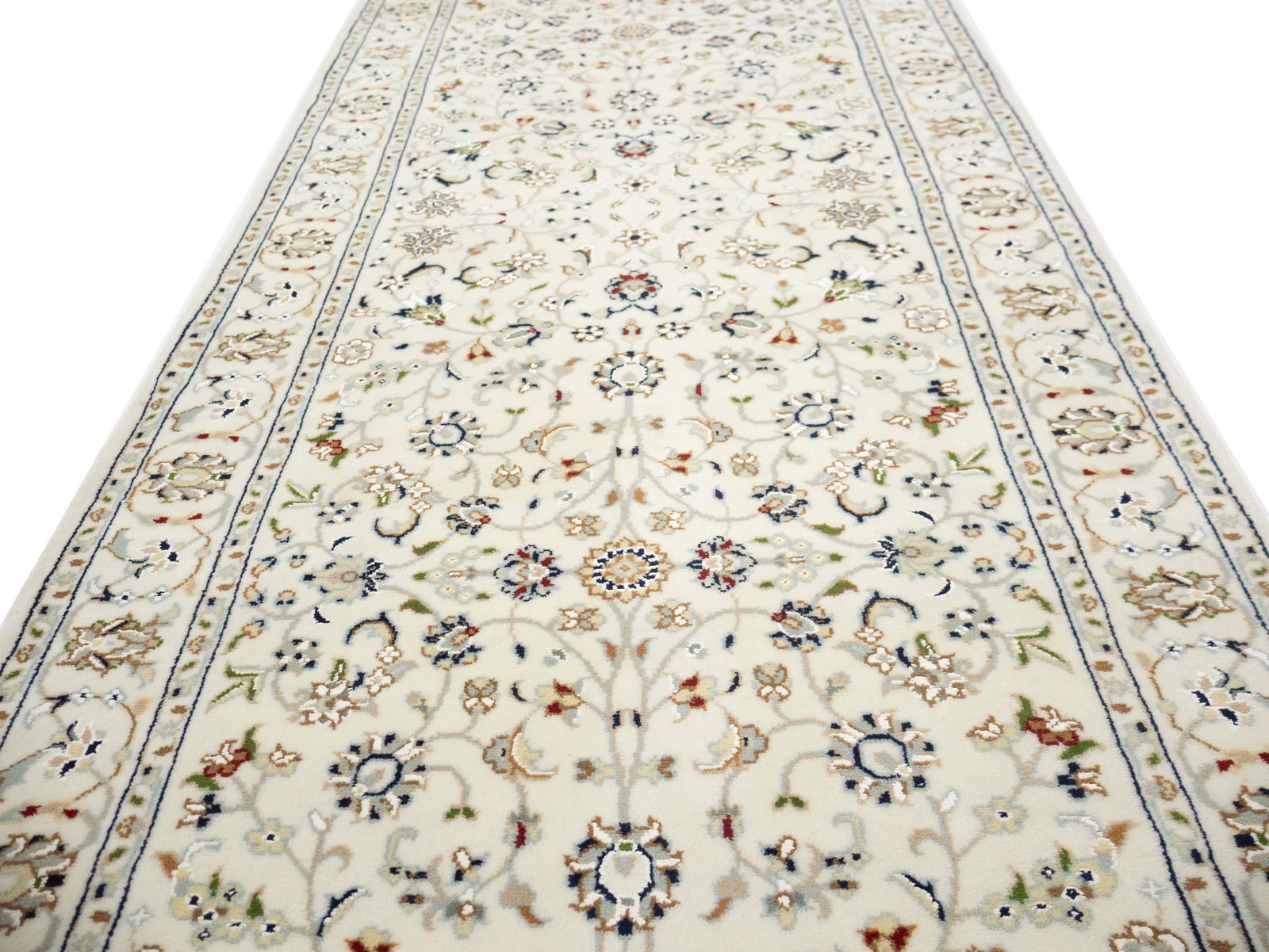 Cream Floral 2'9X20'6 Indo-Nain Oriental Runner Rug - 13