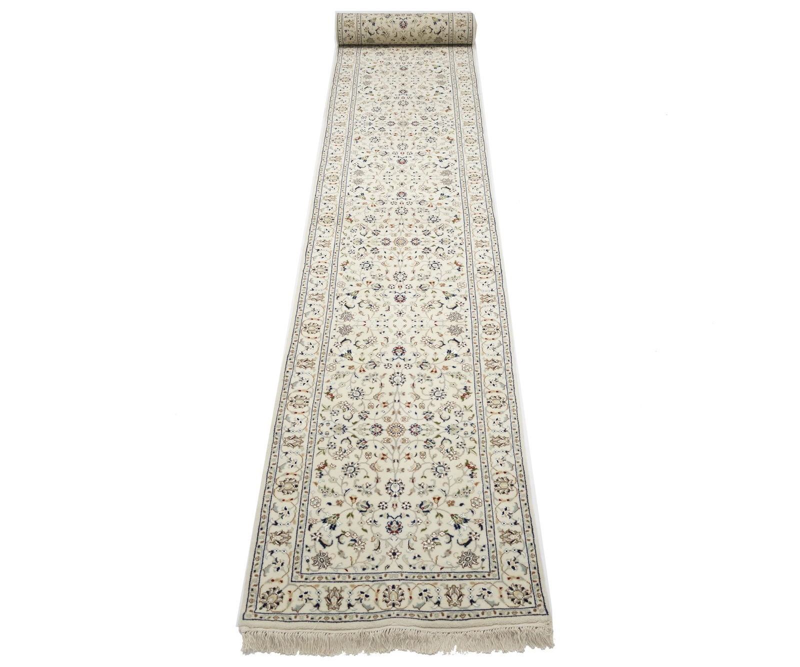 Cream Floral 2'9X20'6 Indo-Nain Oriental Runner Rug - 2