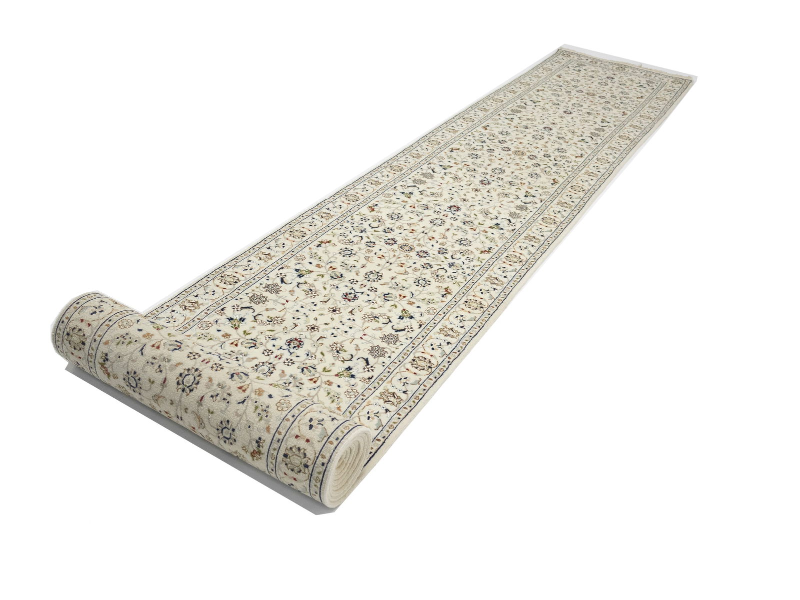 Cream Floral 2'9X20'6 Indo-Nain Oriental Runner Rug - 5