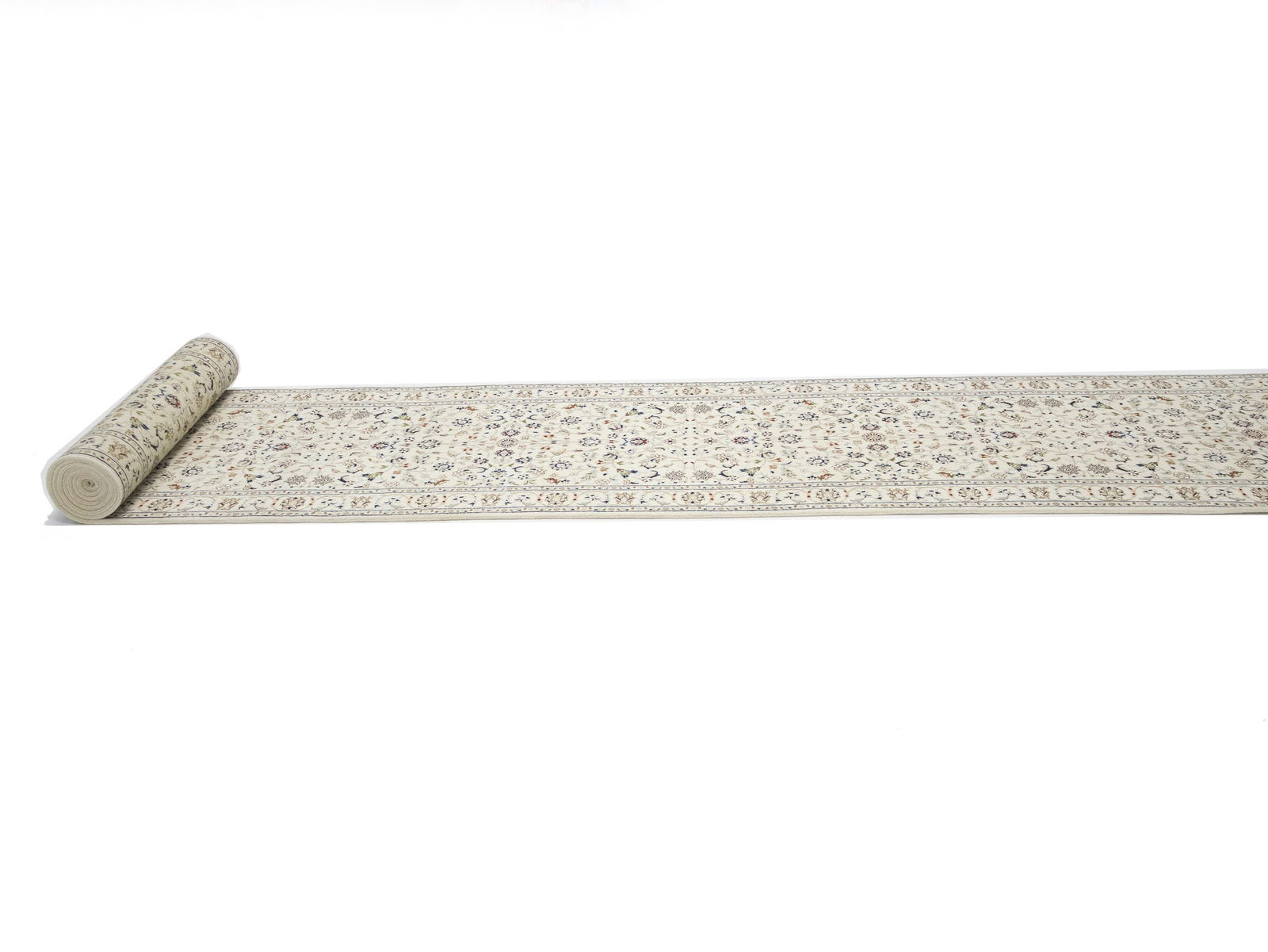 Cream Floral 2'9X20'6 Indo-Nain Oriental Runner Rug - 6