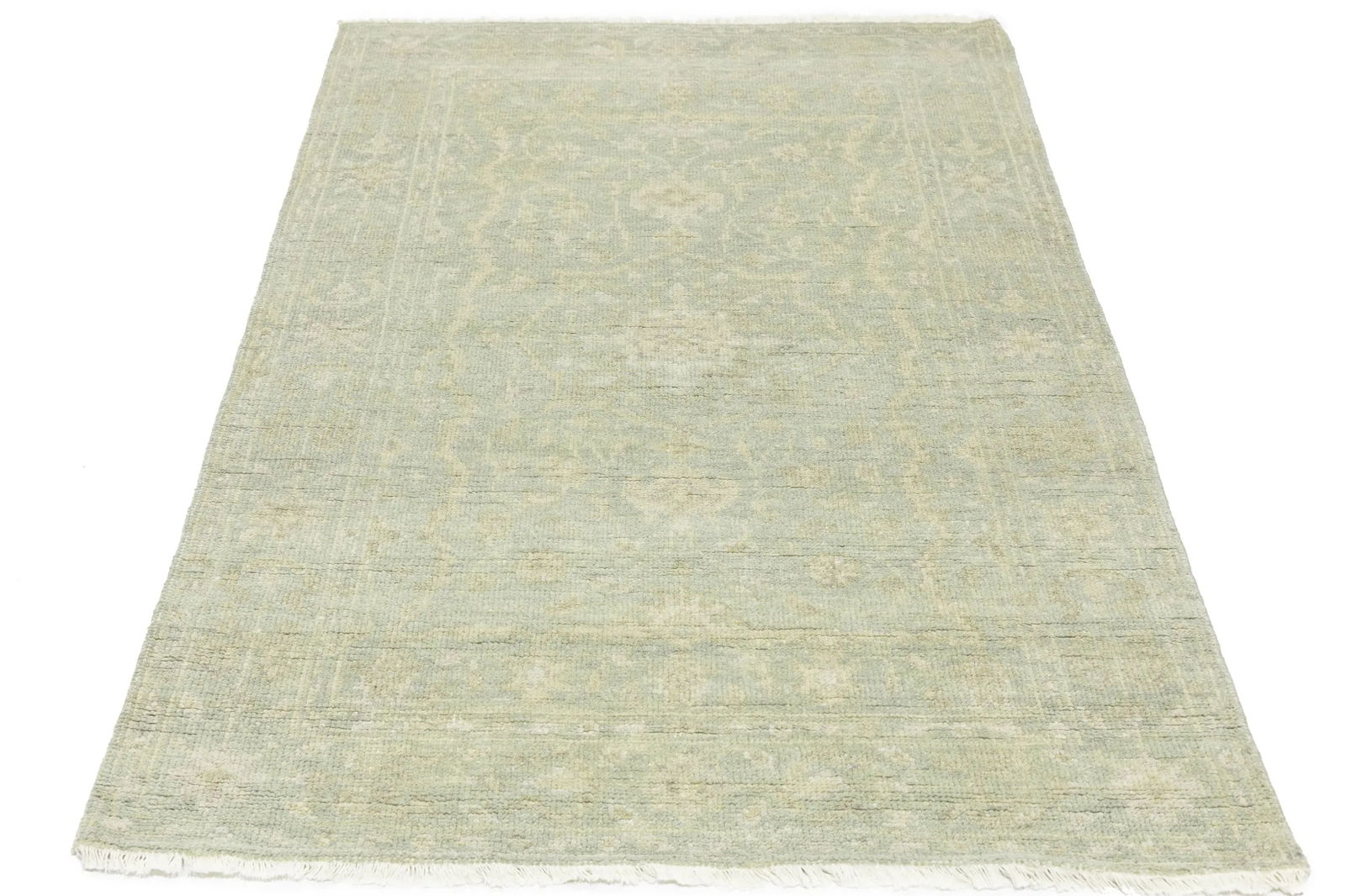 Muted Green Floral 4X6 Transitional Oriental Rug - 2