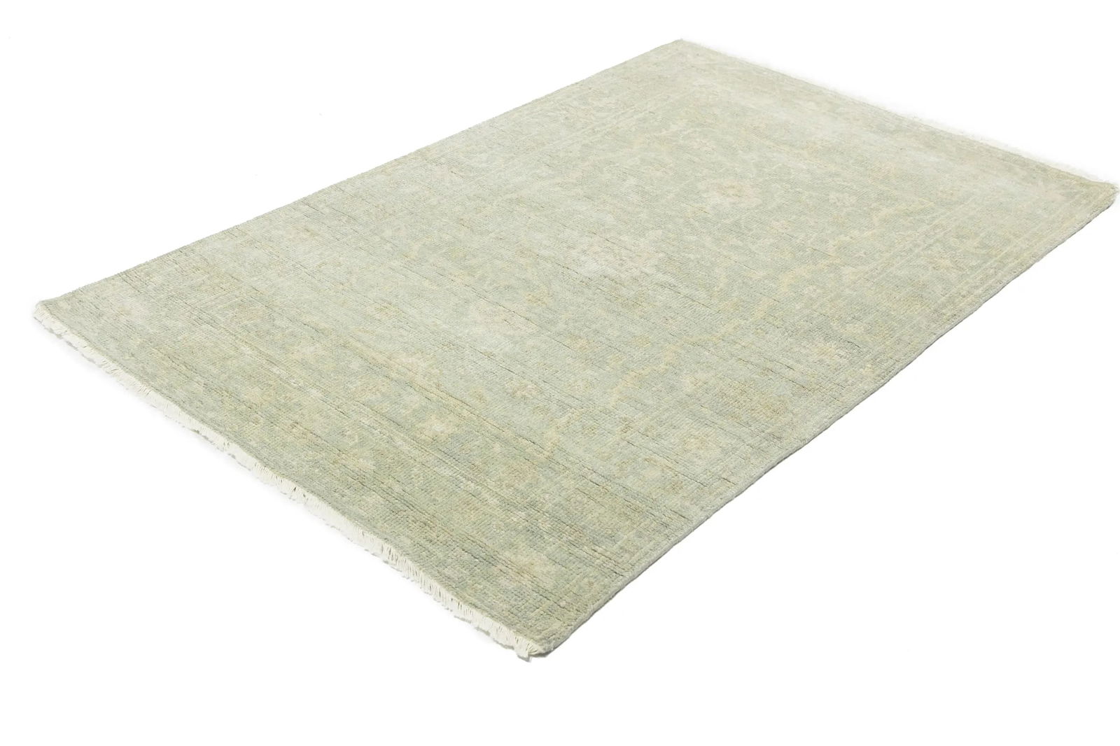 Muted Green Floral 4X6 Transitional Oriental Rug - 3