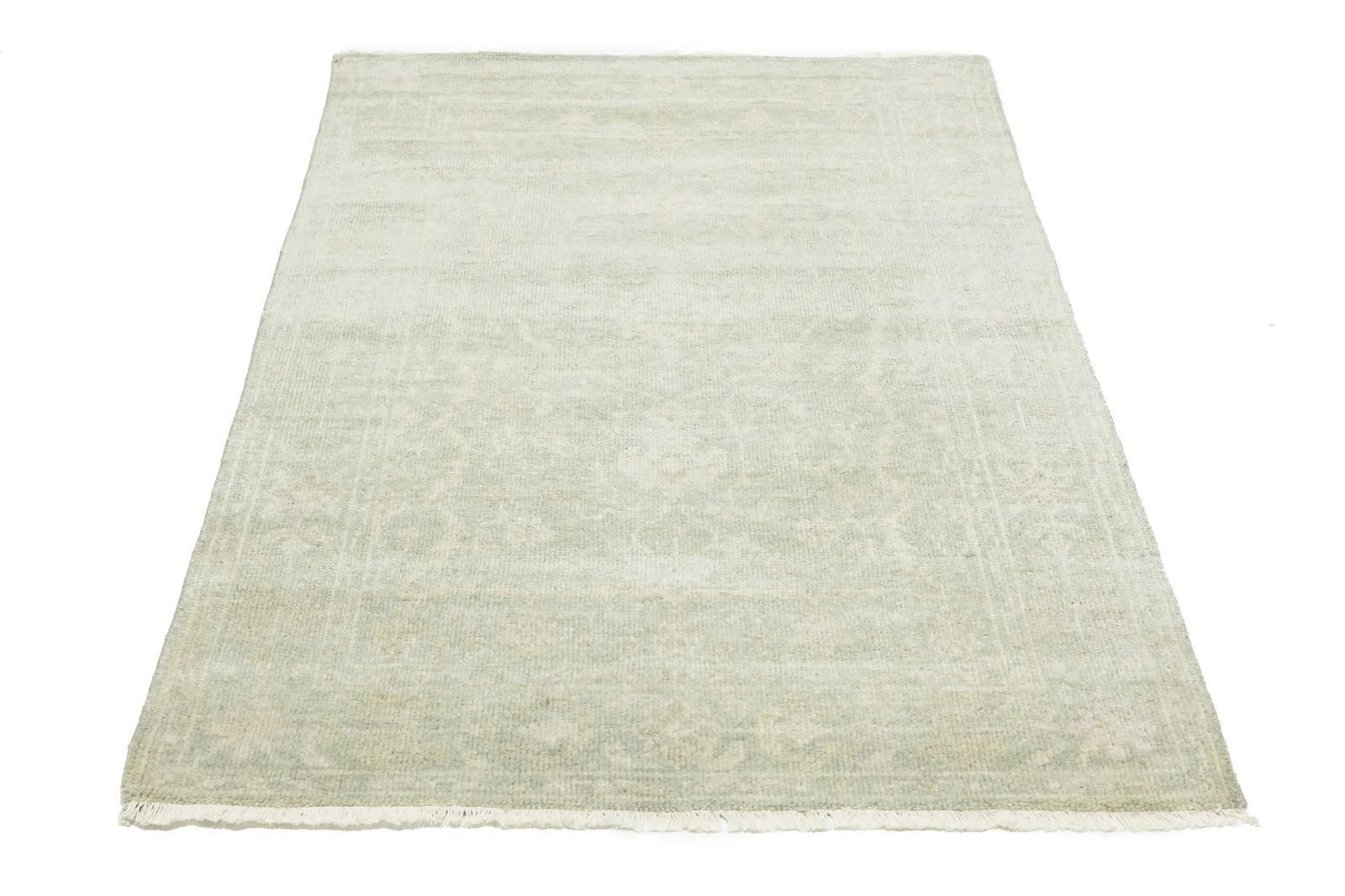 Muted Green Floral 4X6 Transitional Oriental Rug - 4