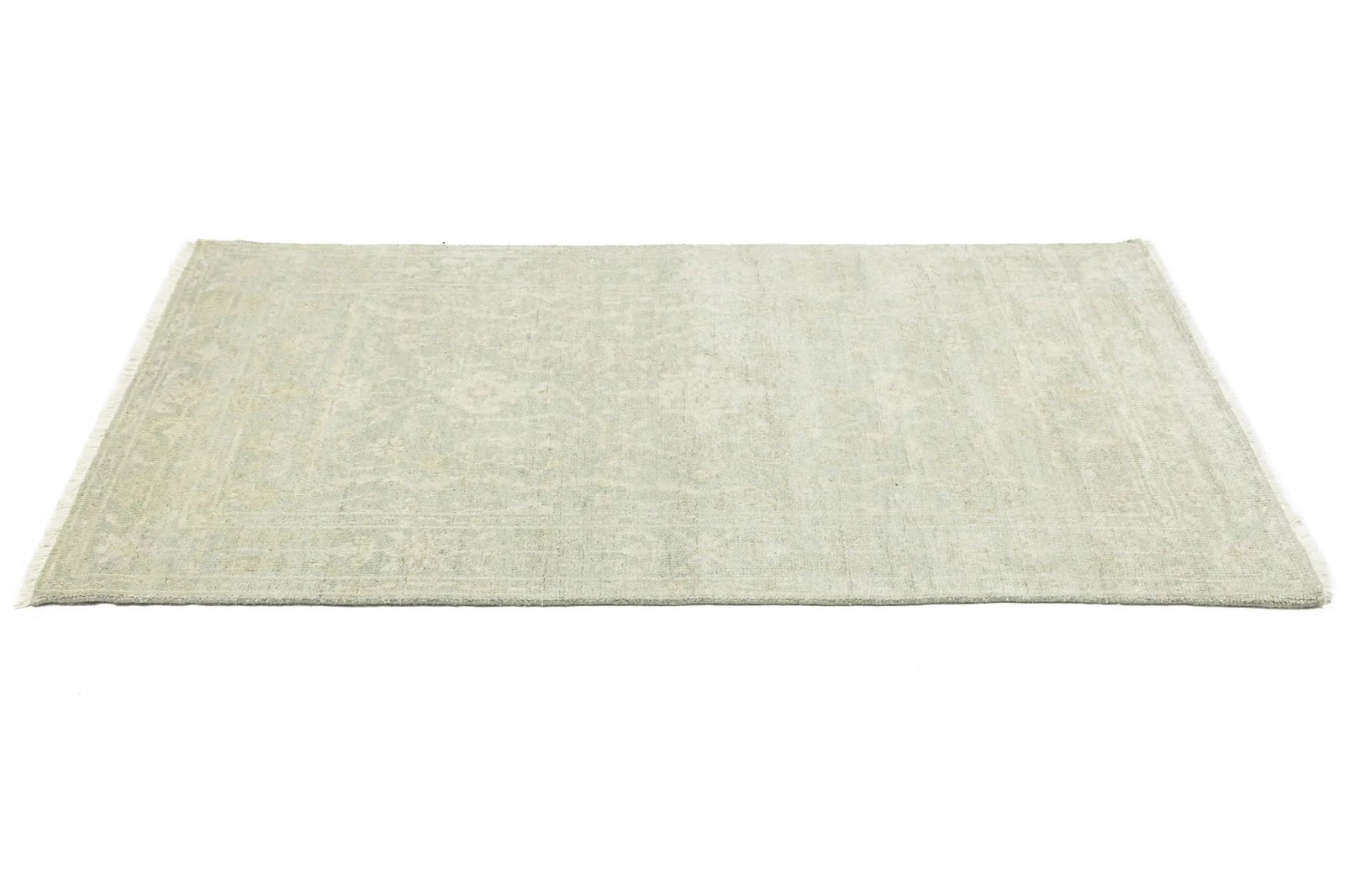 Muted Green Floral 4X6 Transitional Oriental Rug - 6