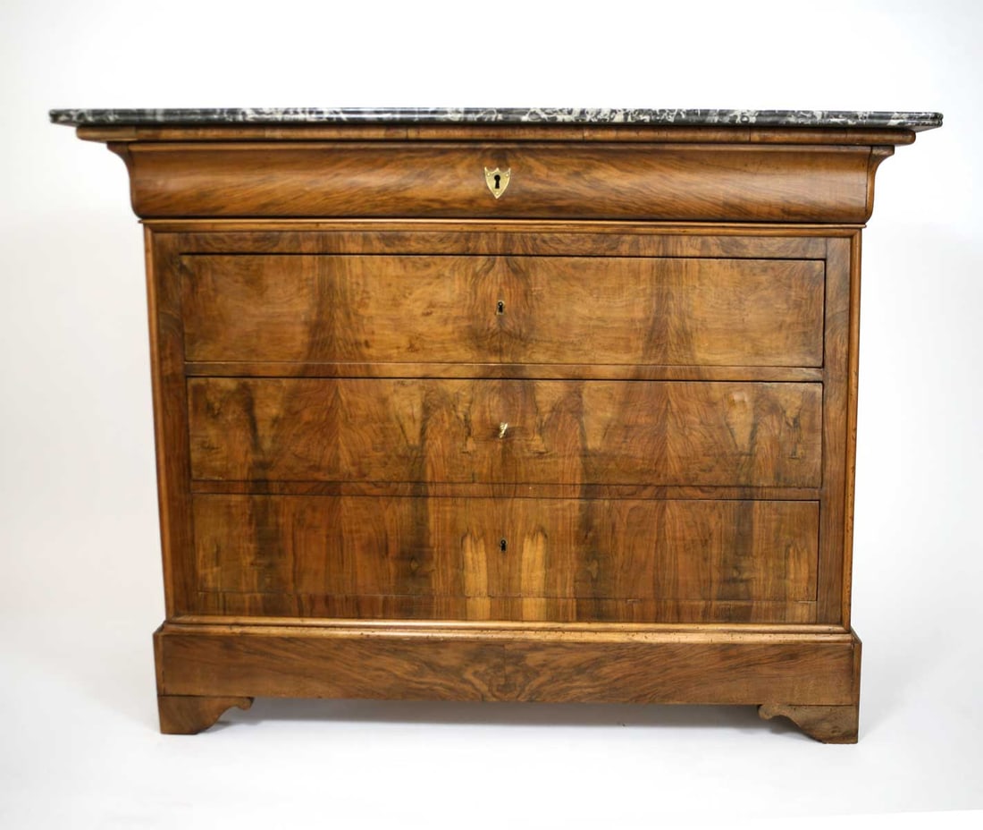 FRENCH ANTIQUE CHEST OF DRAWERS 1850 LOUIS PHILIPPE Book matched Walnut Veneer (1 of 6)
