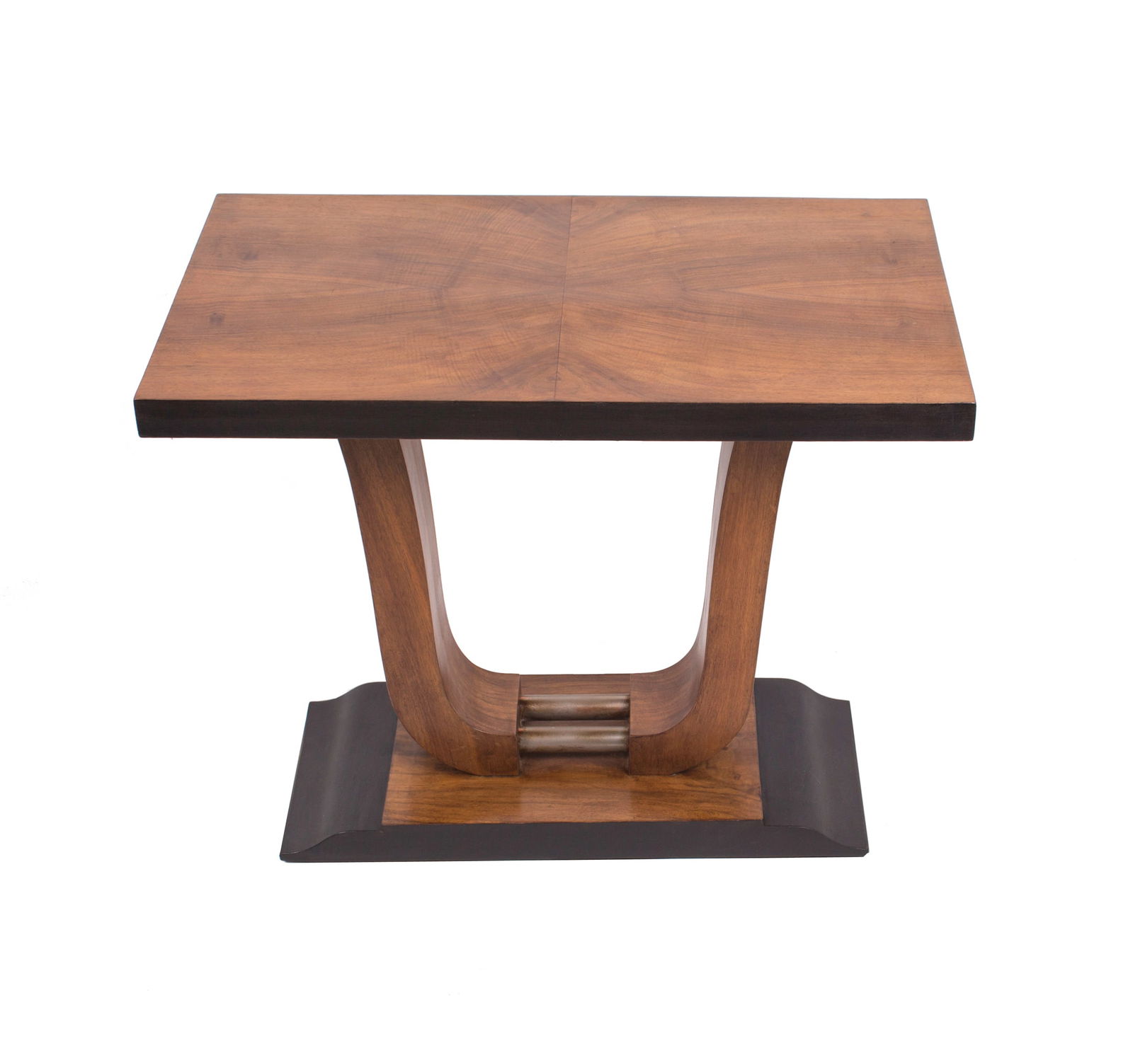 French art deco U-Shape Walnut Top table metal ornement - 2