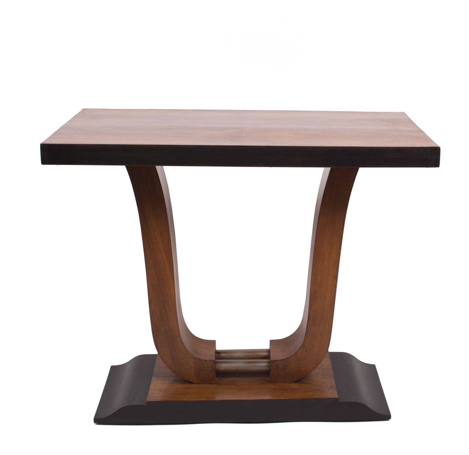 French art deco U-Shape Walnut Top table metal ornement - 3