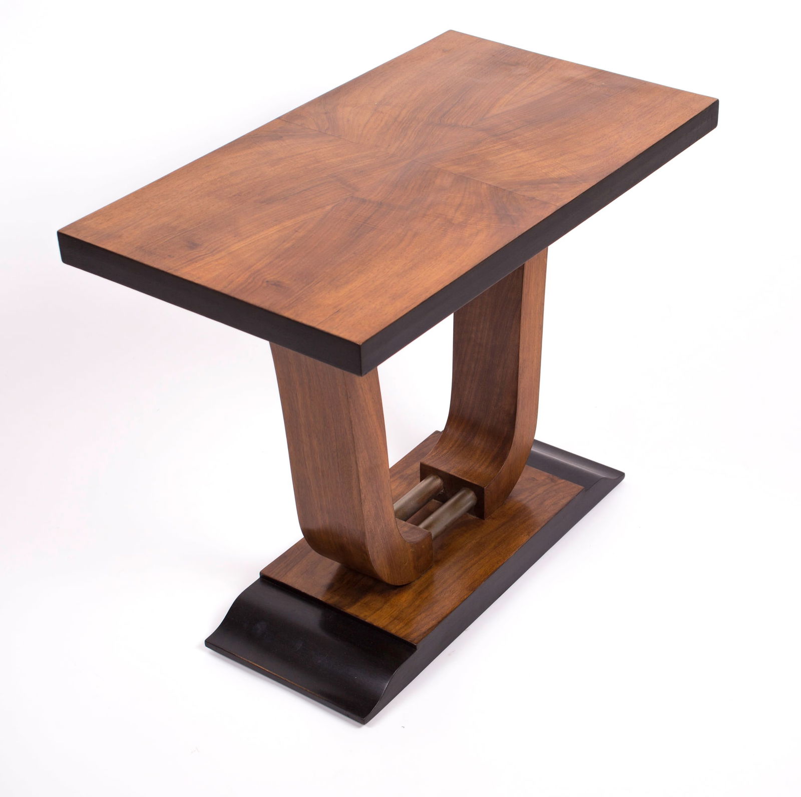 French art deco U-Shape Walnut Top table metal ornement - 4