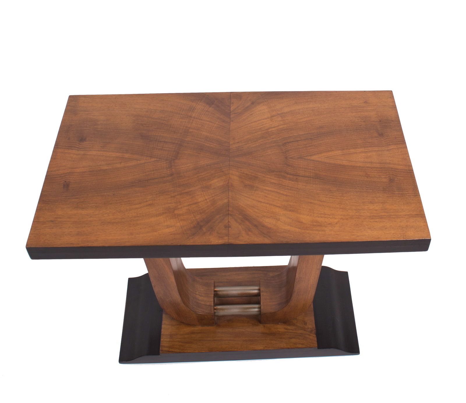 French art deco U-Shape Walnut Top table metal ornement - 5