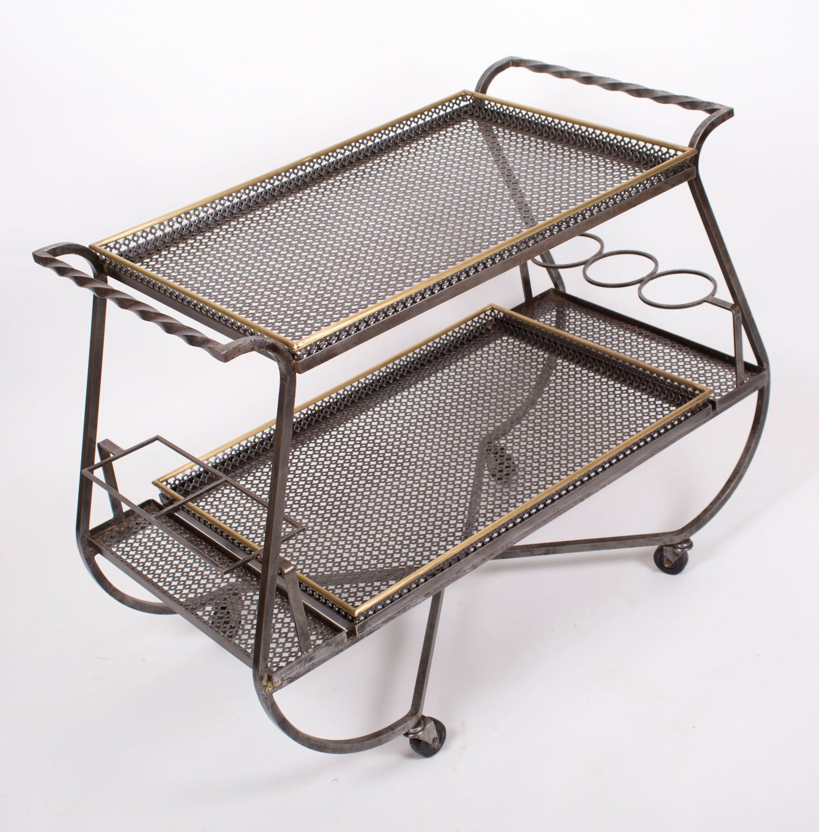 FRENCH MODERNIST ROLLING BAR TROLLEY MATEGOT Mid century serving table rigitulle - 5