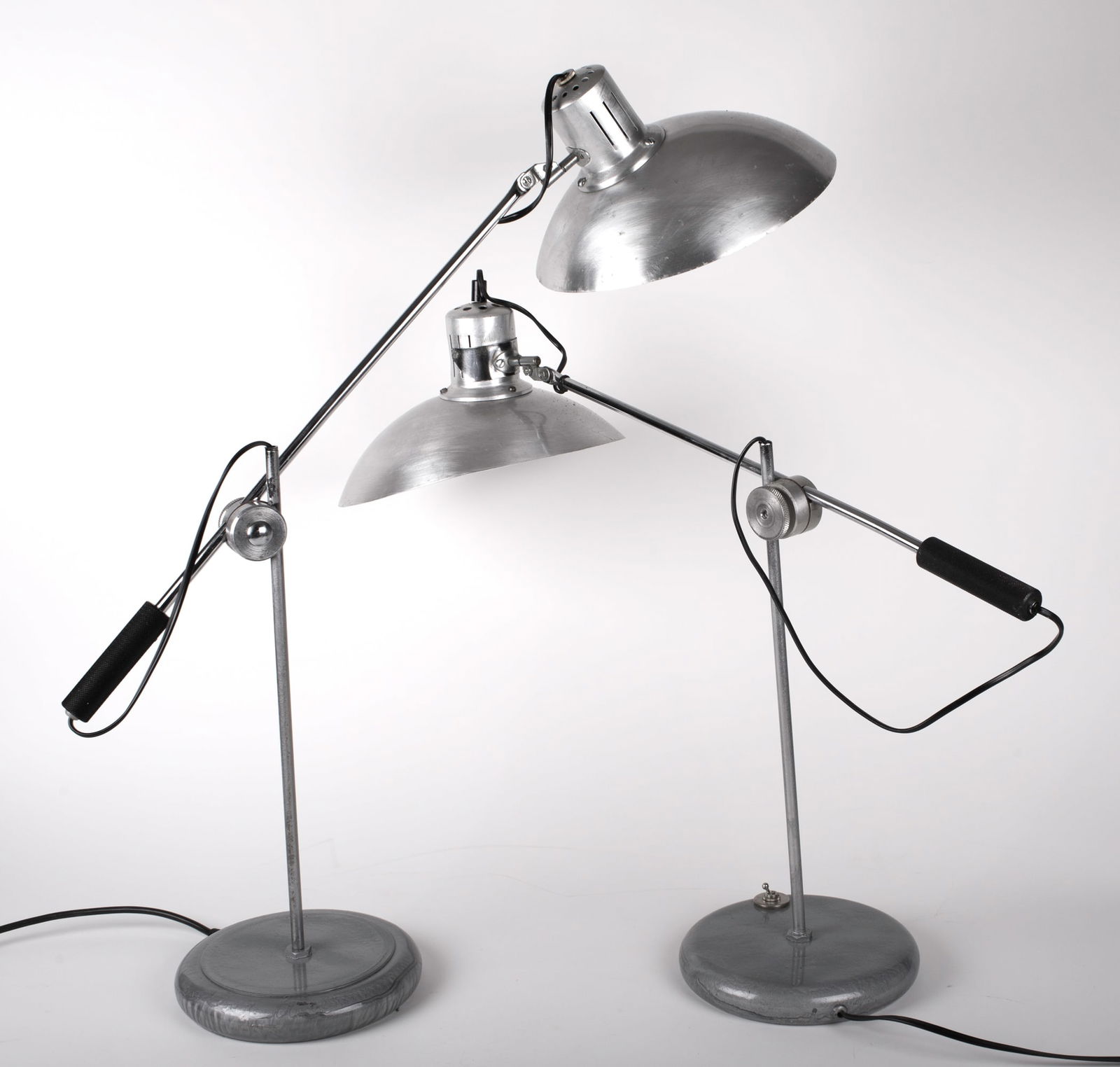 Pair French modernist mid century desk lamp André Lavigne Aluminor - 6