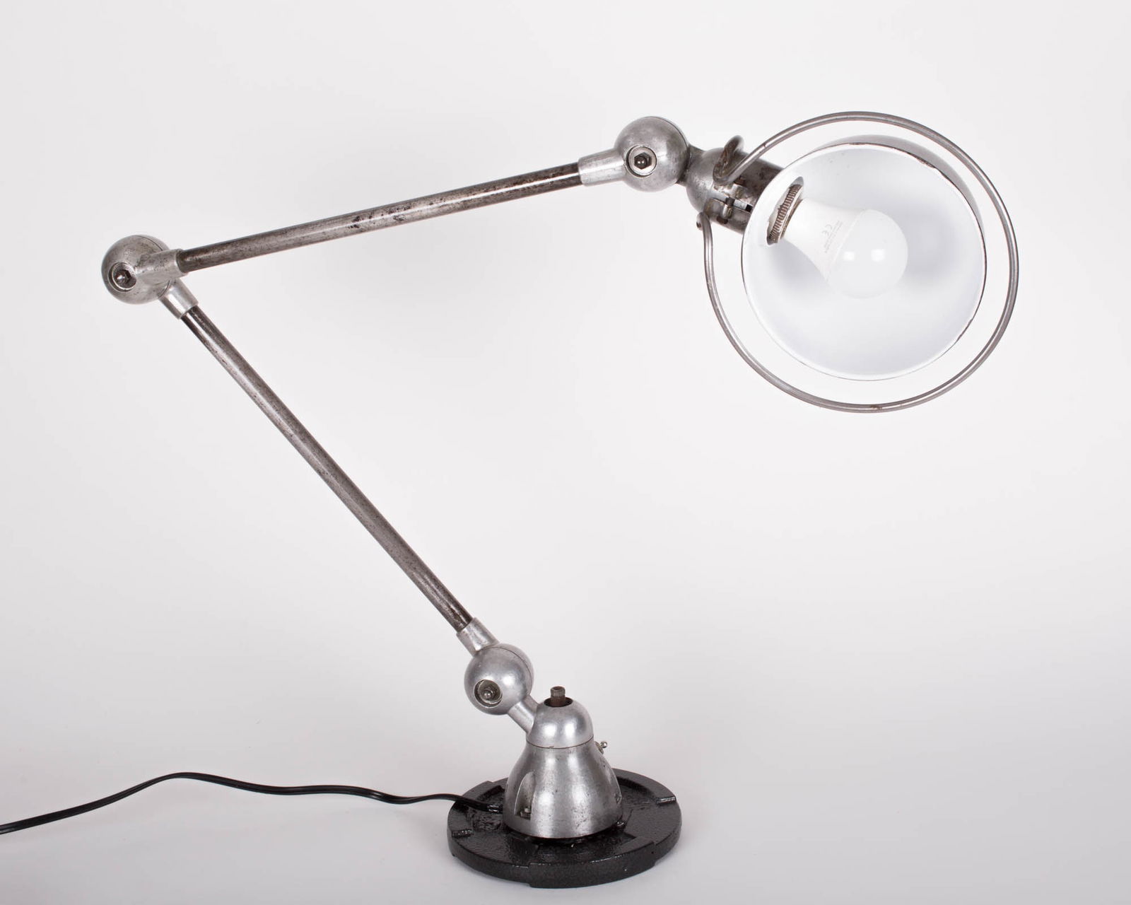 Stripped Jielde: Title: Stripped Jielde Description: FRENCH INDUSTRIAL MODERNIST TASK LAMP DOMECQ stripped 2 Arms French modernist lamp made in the 1950's, by Jean Louis Domecq , other extension can be added to