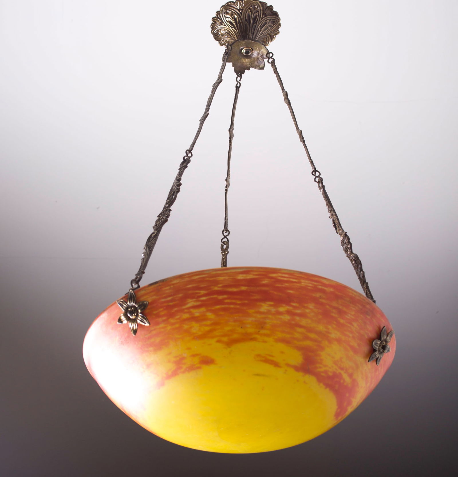 French Art-Deco marmoreal Chandelier Lorrain Nancy yellow (1 of 7)