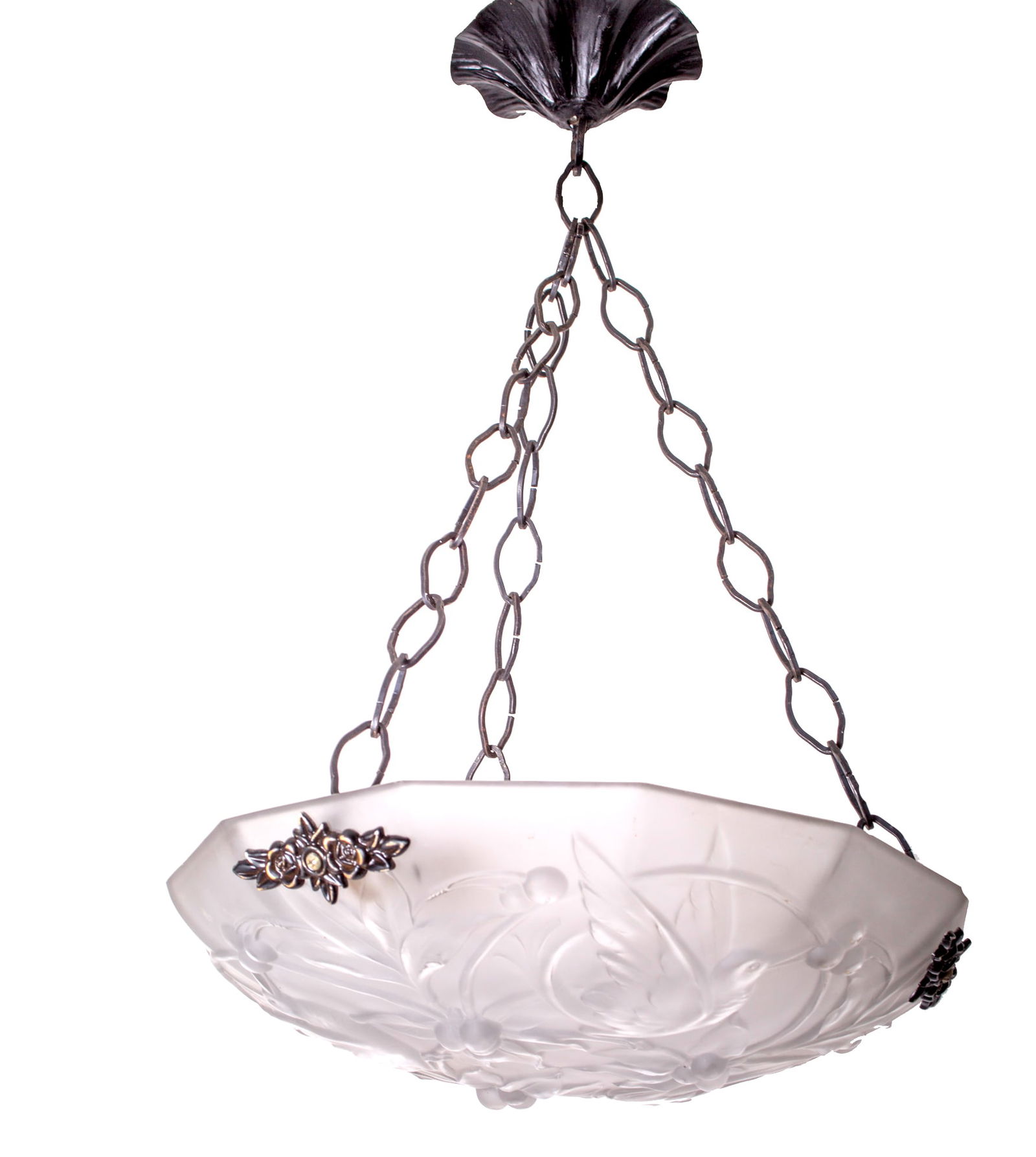 FRENCH ART DECO CHANDELIER GLASS MULLER birds motive (1 of 7)