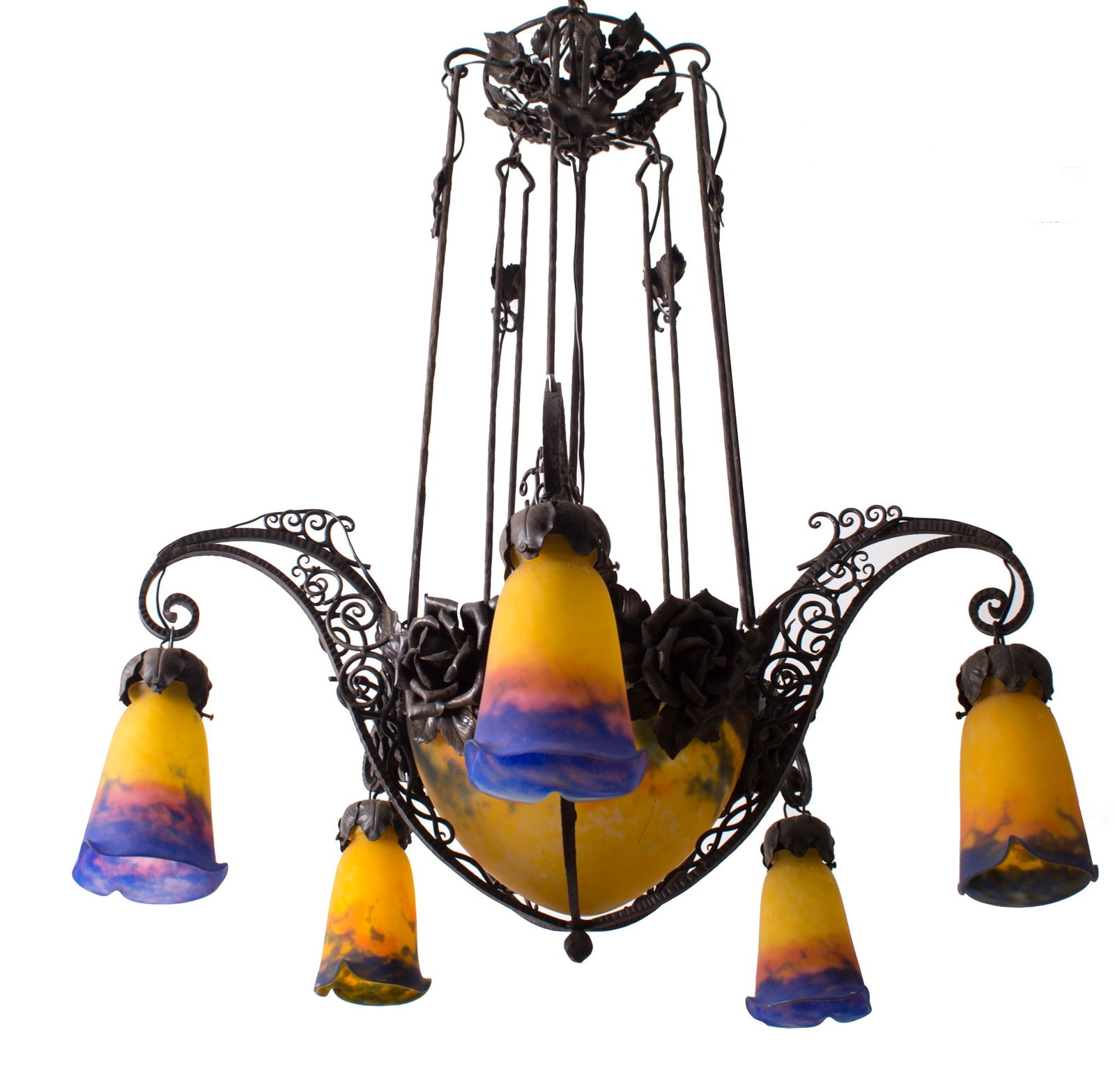 French Art-Deco marmoreal Chandelier Muller Freres grande verrerie de Croismar (1 of 7)