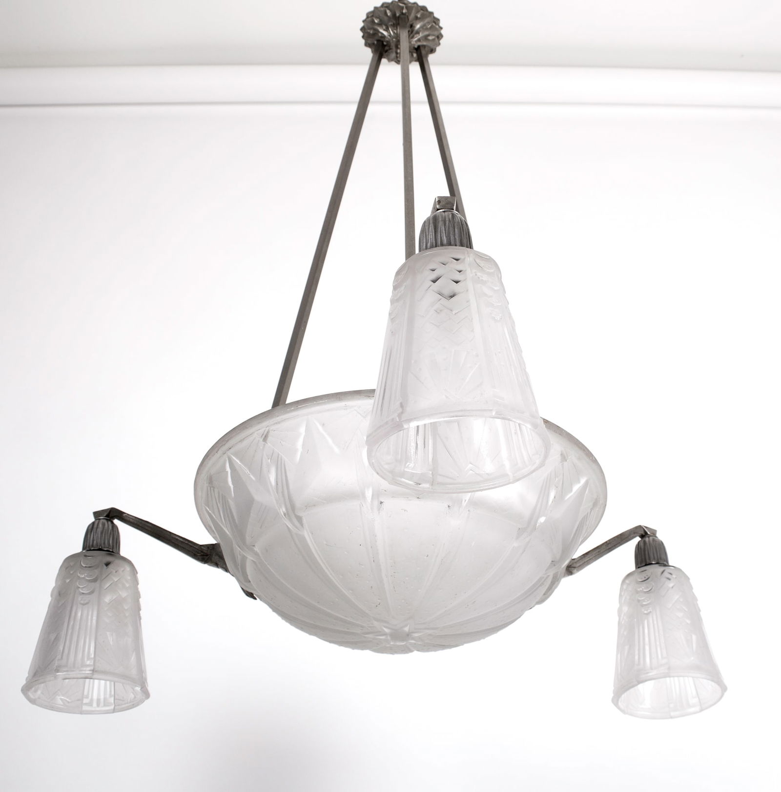 FRENCH ART DECO CHANDELIER GLASS MULLER Cubist (1 of 9)