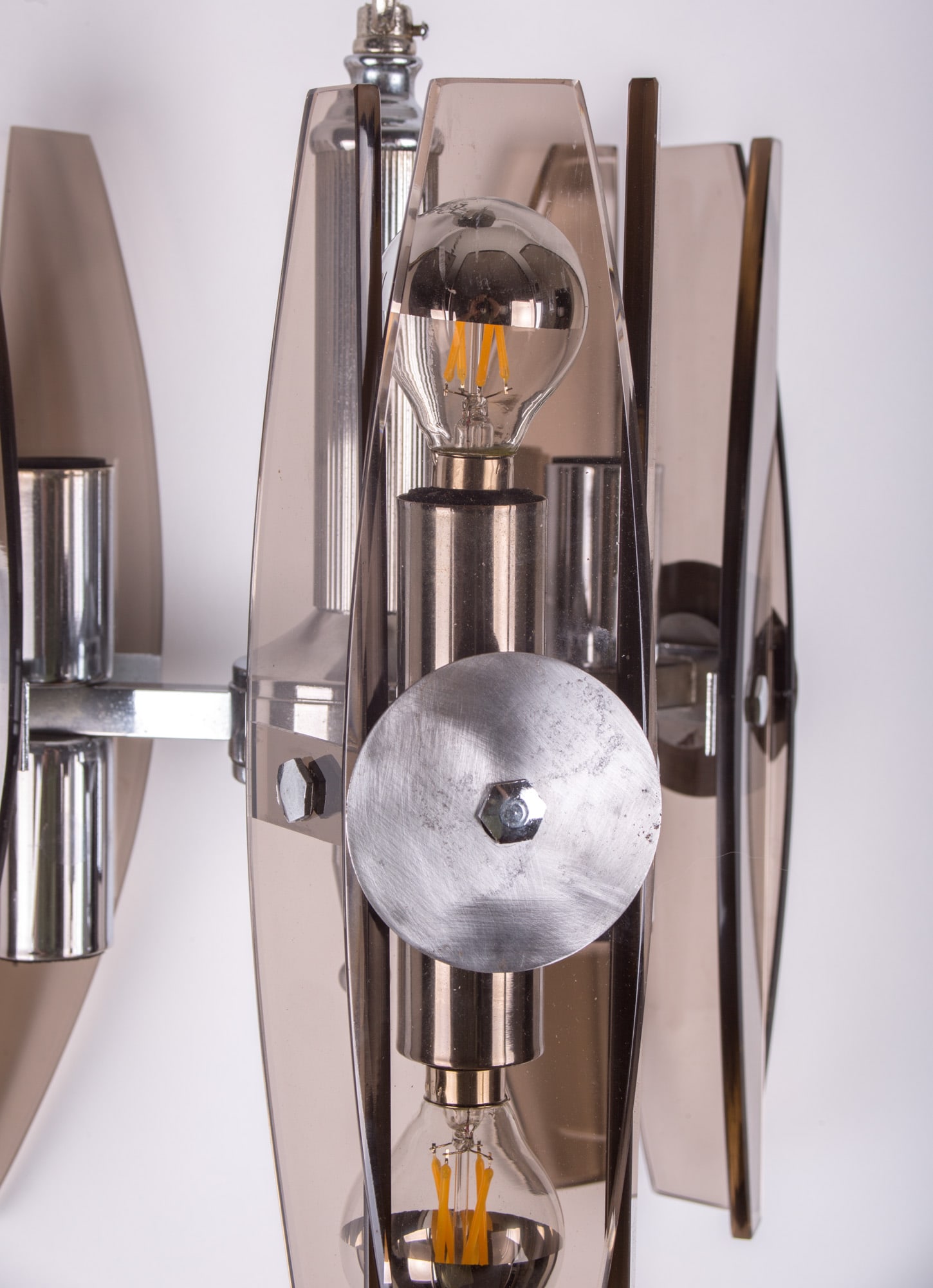 Chandelier with beveled smoke glass Fontana Arte Veca italy - 2