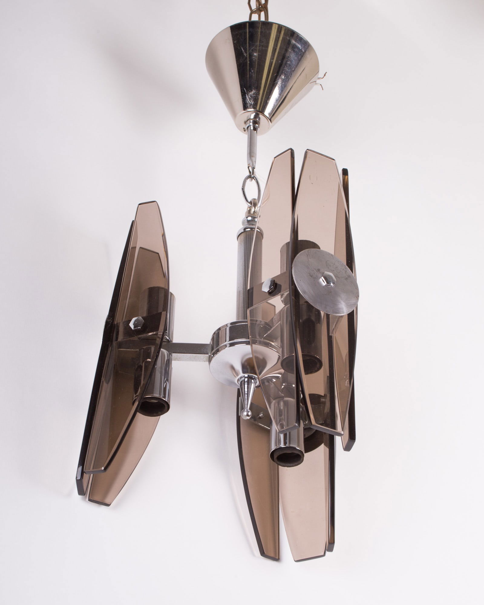 Chandelier with beveled smoke glass Fontana Arte Veca italy - 3