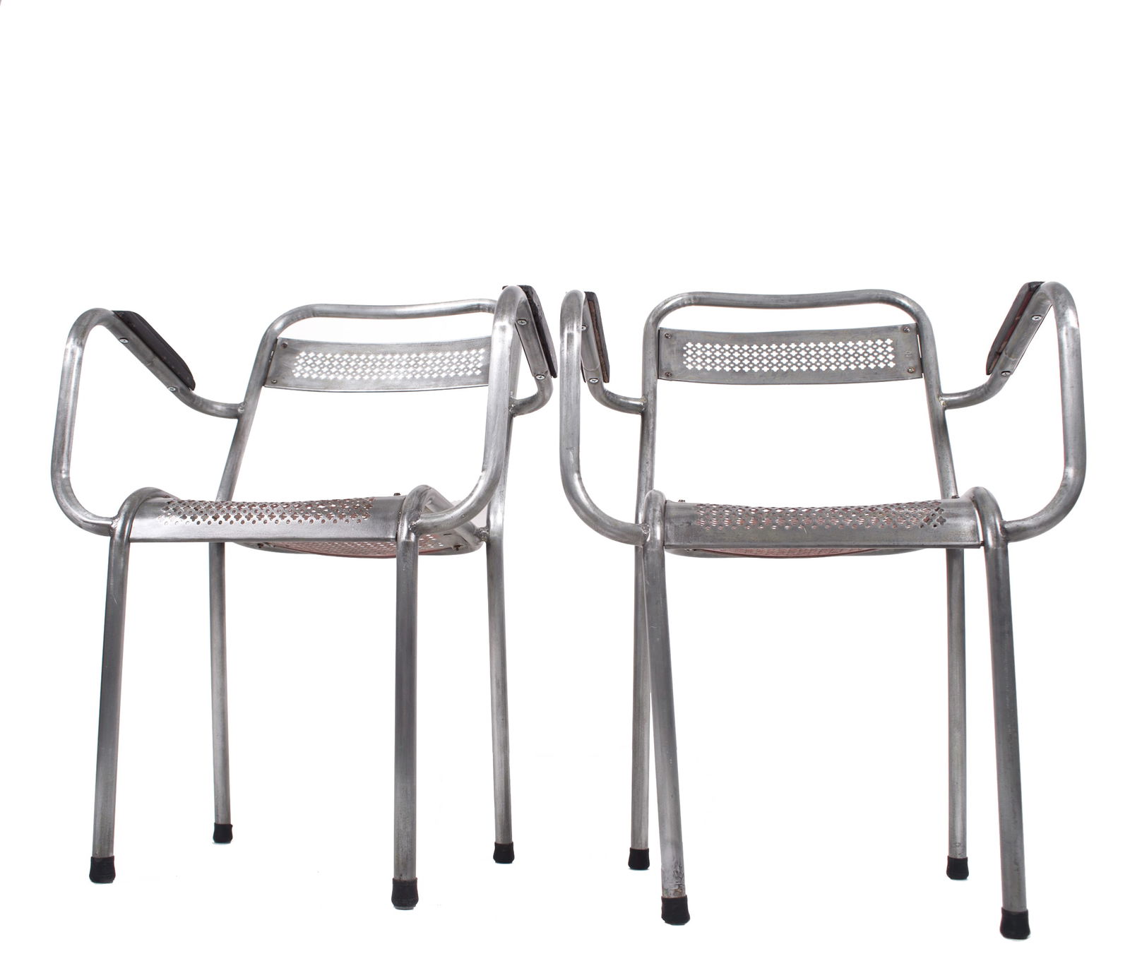 MATHIEU MATEGOT pair of metal armchair rigitulle french mid century (1 of 8)