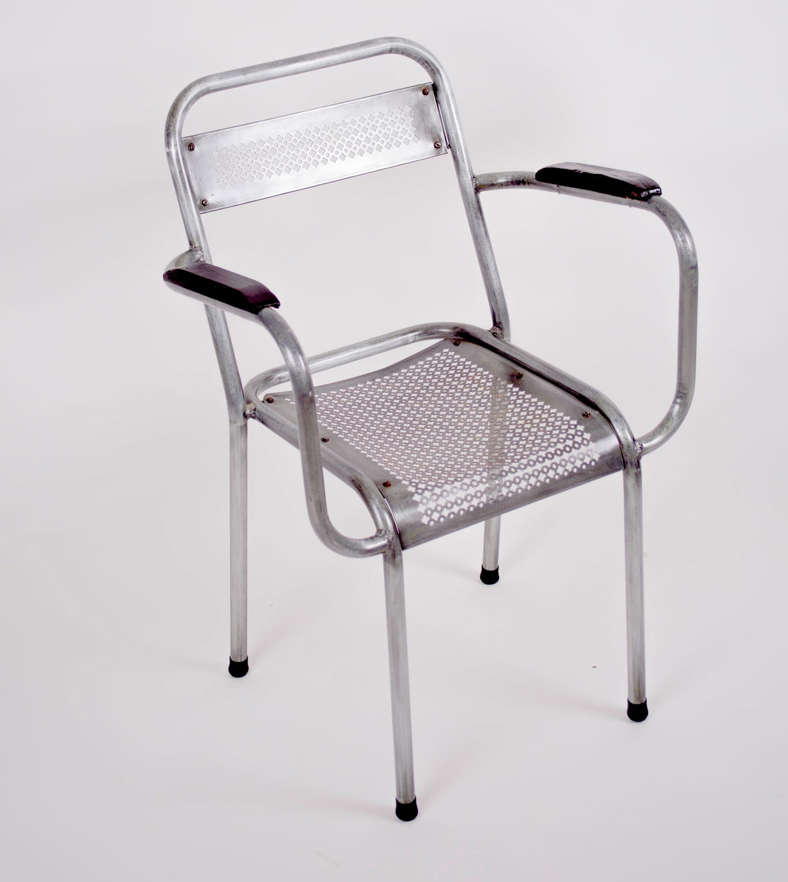 MATHIEU MATEGOT pair of metal armchair rigitulle french mid century - 4